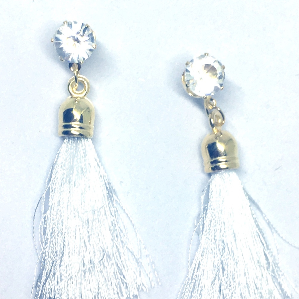 White Handmade Tassel Earrings